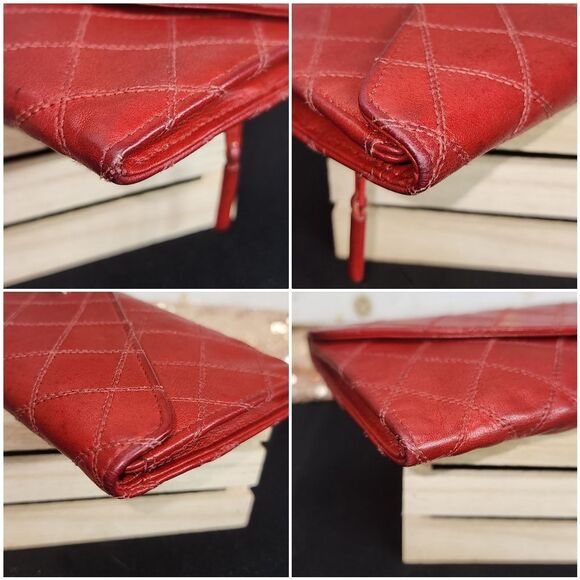 Authentic Chanel Lambskin Diamond Stitched Envelope Matlesse Wallet Red - Picture 8 of 16